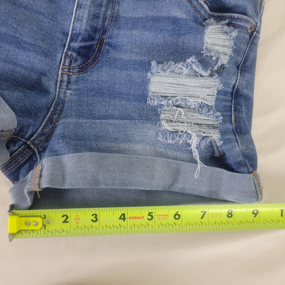 Ibiza Denim Shorts Junior 3 Blue Jean High Rise Push Up Triple Button Distressed - Picture 6 of 14